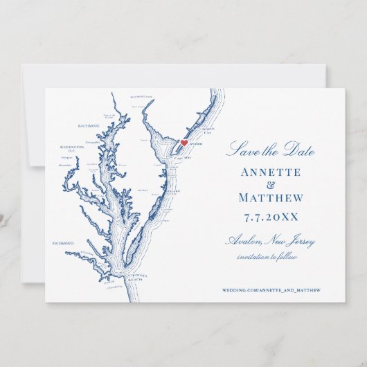 Carte Avalon NJ Elegant Mariage bleu marine (Devant)