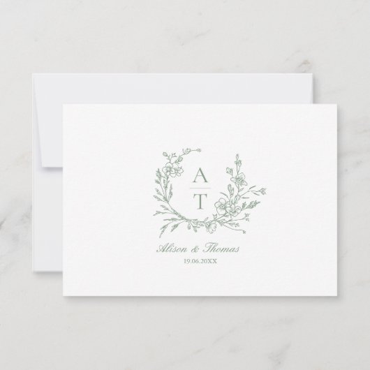 Carte avec détails de monogramme de fleurs sauvage (Dos)