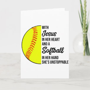 Carte Avec Jésus dans son cœur et un softball elle est i