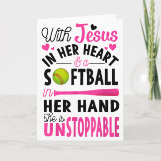 Carte Avec Jésus dans son cœur et un Softball elle est i