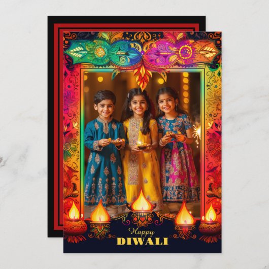 Carte Avec la photo Rainbow Diwali Splendor (Devant / Derrière)