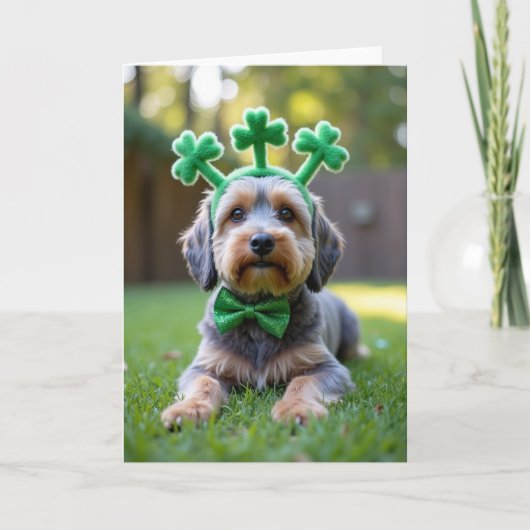 Carte avec noeud trèfle de chien mignon (Devant)