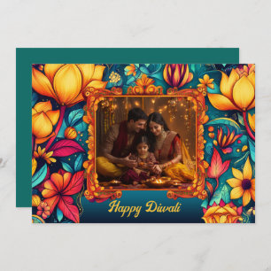Carte Avec photo et texte personnalisé Floral Joy Diwali