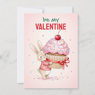 Carte avec un lapin mignon qui enlace un gâteau gé