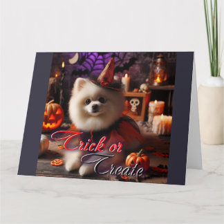 Carte avec une impression d'un Pomeran blanc