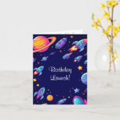 Carte Aventure d'anniversaire dans l'espace pour garçons (Fleur jaune)