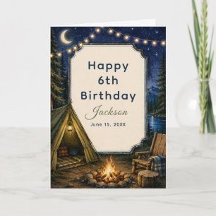 Carte Aventure de feu de camp d'anniversaire en forêt