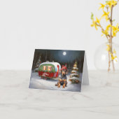 Carte Aventure de Noël du Doberman d'hiver Caravane (Fleur jaune)