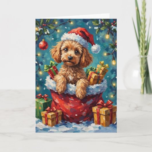 Carte Aventure de sac de Noël de caniche (Devant)