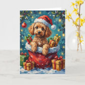 Carte Aventure de sac de Noël de caniche (Fleur jaune)