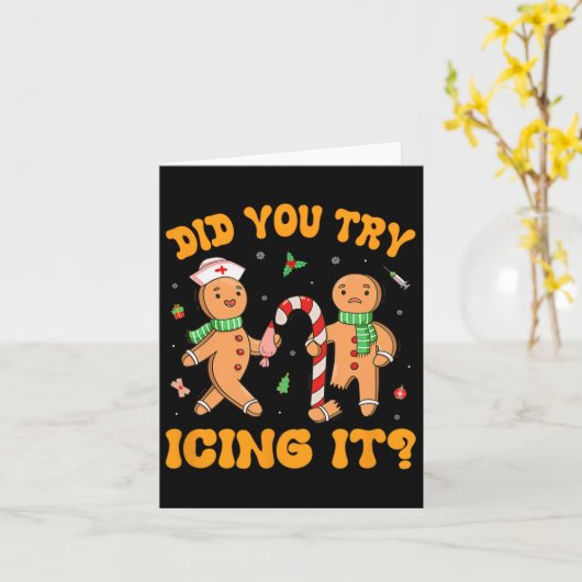 Carte Avez-Vous Essayé De Le Faire Glacer Noël Gingerbre (Fleur jaune)