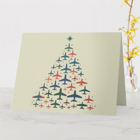 Carte Avion Arbre de Noël Retro Pilote de vol (Fleur jaune)