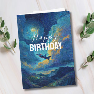 Carte Avion de chasse d'anniversaire Nuages Van Gogh
