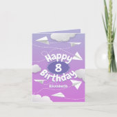 Carte avion en papier volant girly rose violet anniversa (Devant)