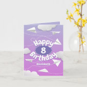 Carte avion en papier volant girly rose violet anniversa (Fleur jaune)