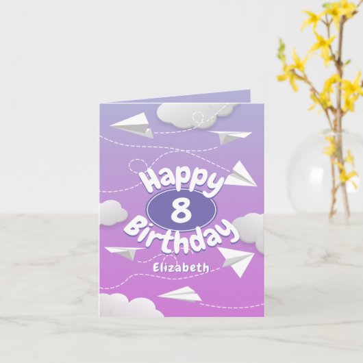 Carte avion en papier volant girly rose violet anniversa (Fleur jaune)
