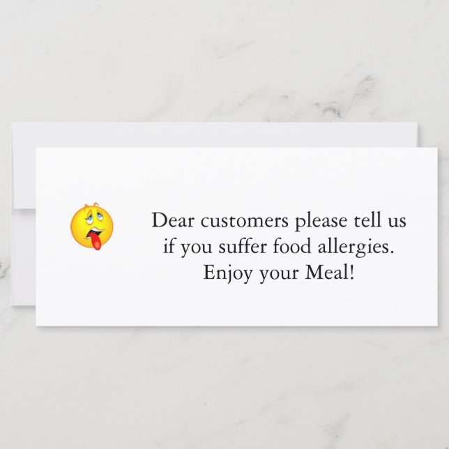 Carte Avis d'allergie de restaurant v2.0 (Devant)
