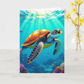 Carte Avoir un anniversaire paisible | Tortue de mer (Fleur jaune)
