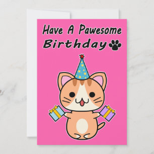 Carte Avoir Un Anniversaire Pawesome - Ginger Tabby Cat