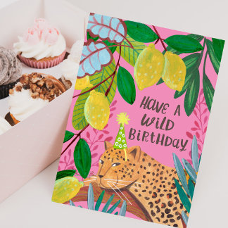 Carte Avoir un Anniversaire Sauvage Léopard Citron Jungl