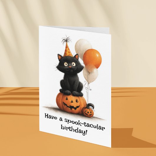 Carte Avoir un chat d'Halloween tactile d'anniversaire