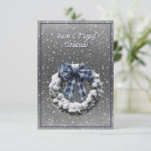 Carte Avoir Une Merveilleuse De Noël Bleu Plaid Ribbon (Debout devant)