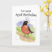 Carte Avril Anniversaire, American Robin Bird, Garden (Fleur jaune)