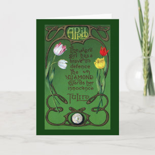 Carte Avril Art Nouveau Anniversaire avec tulipes