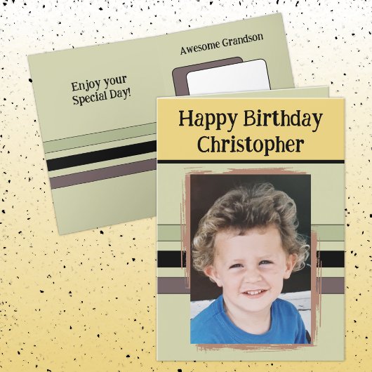 Carte Awesome Grandson ajouter photo vert anniversaire