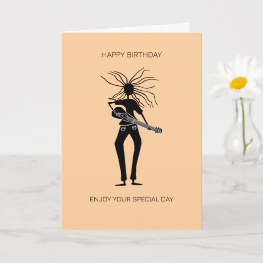 Carte Awesome Silhouette Guitariste Anniversaire (Petite plante)