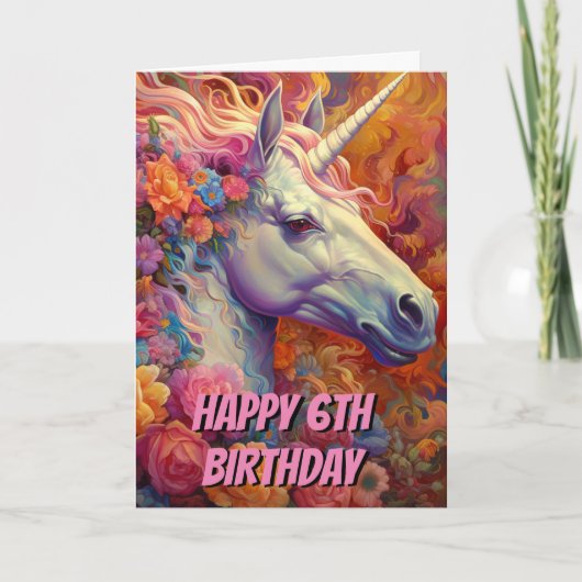 Carte Awesome Unicorn 6e anniversaire plié (Devant)