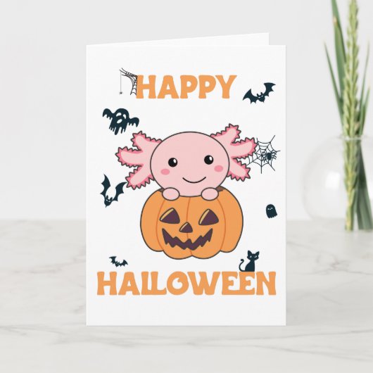 Carte Axolotl In Pumkin Sweet Axolotls Happy Halloween (Devant)