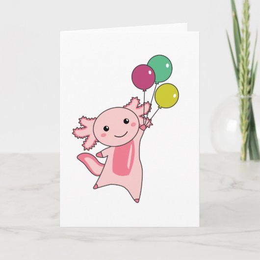 Carte Axolotl Mouches D'Animal Douce Avec Ballons Vers L (Devant)