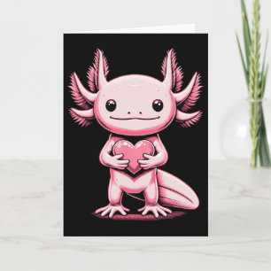 Carte Axolotl tenant un cœur Saint-Valentin Mignon Valen