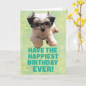 Carte Ayez le meilleur anniversaire jamais mignon chiot (Fleur jaune)