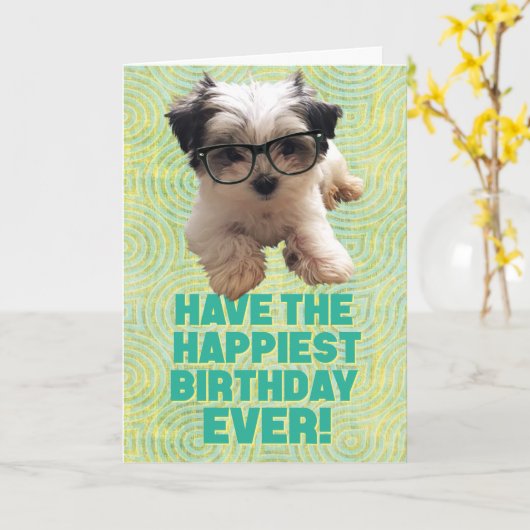 Carte Ayez le meilleur anniversaire jamais mignon chiot (Fleur jaune)