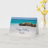 Carte Azure Ocean Sandy Beach Photo Anniversaire (Fleur jaune)