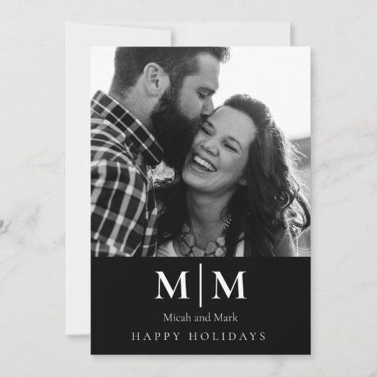 Carte B/W Couple Photo Black Holiday Card (Devant)