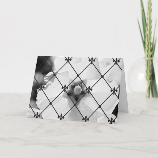 Carte B/W Flower & Fleur de lis Greeting Card (Devant)