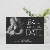 Carte B&W Photo Couple Mariage Elégant Botanique  (Debout devant)