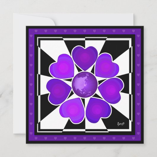 Carte B&W Purple Hearts Beating (Devant)