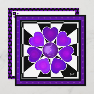 Carte B&W Purple Hearts Beating