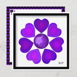 Carte B&W Purple Hearts Beating