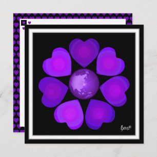 Carte B&W Purple Hearts Beating