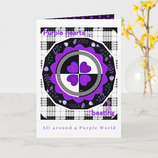 Carte B&W Purple Hearts Beating Birthday card (Fleur jaune)