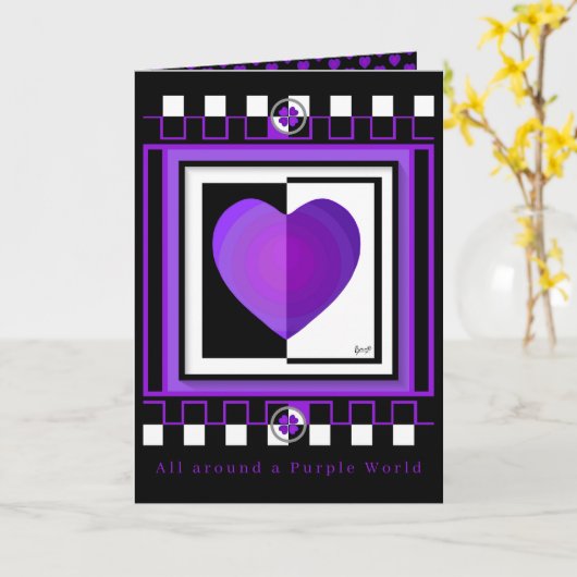Carte B&W Purple Hearts Beating Birthday card (Fleur jaune)