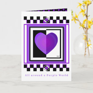 Carte B&W Purple Hearts Beating Birthday card