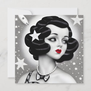 Carte B&W Retro Art Déco Space Girl Card