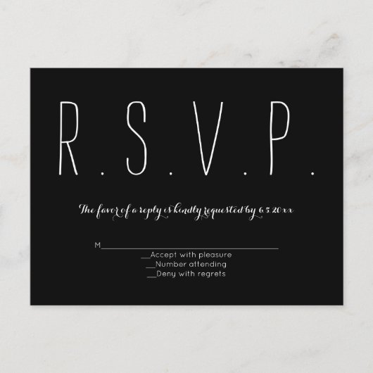 Carte b&w rsvp typographie moderne (Devant)