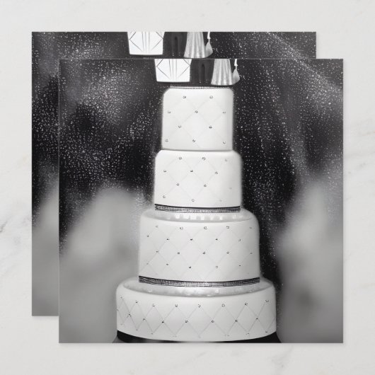 Carte B&W White Retro Wedding Cake (Devant / Derrière)